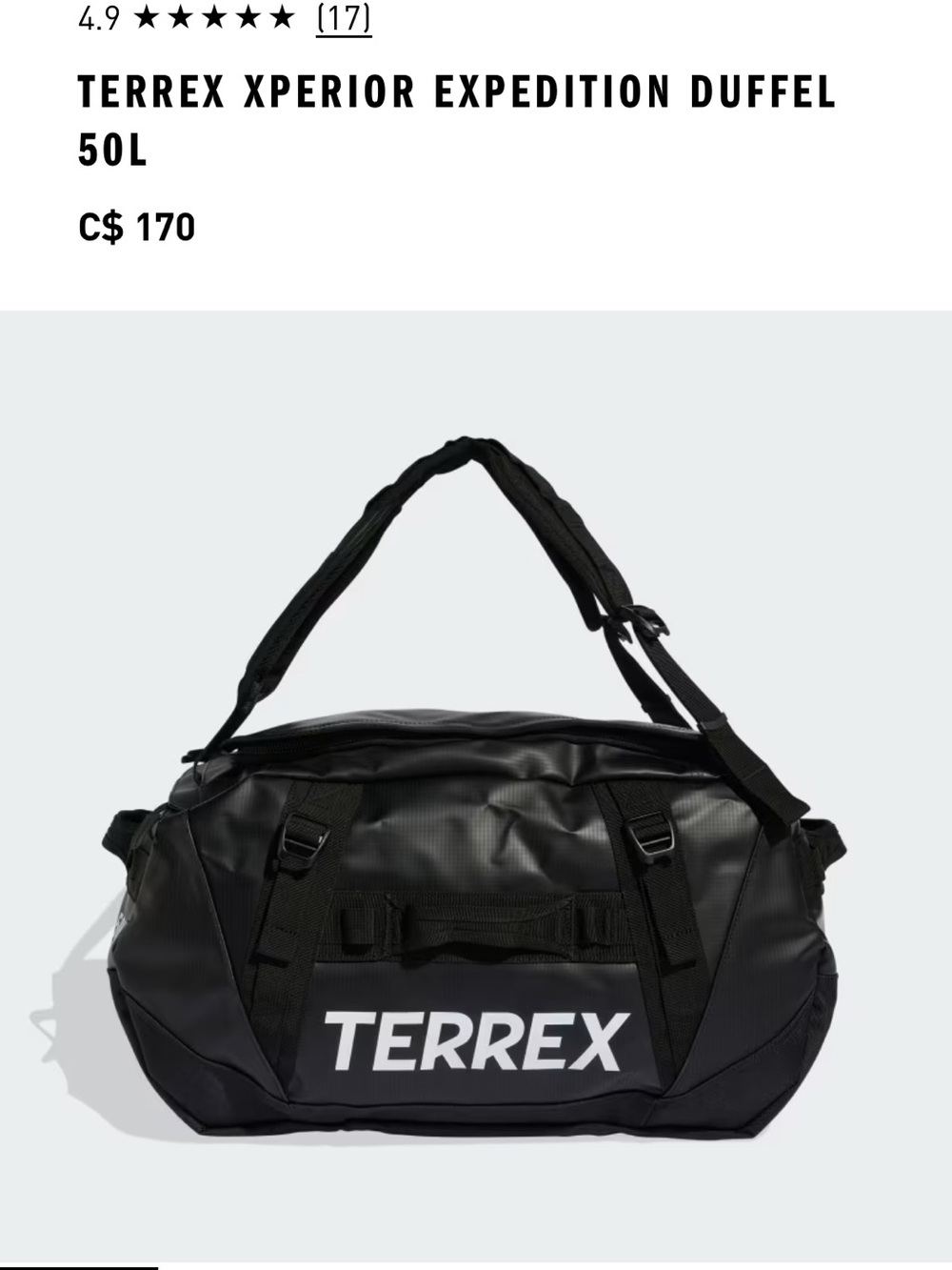 50L Black Packable Travel Bag